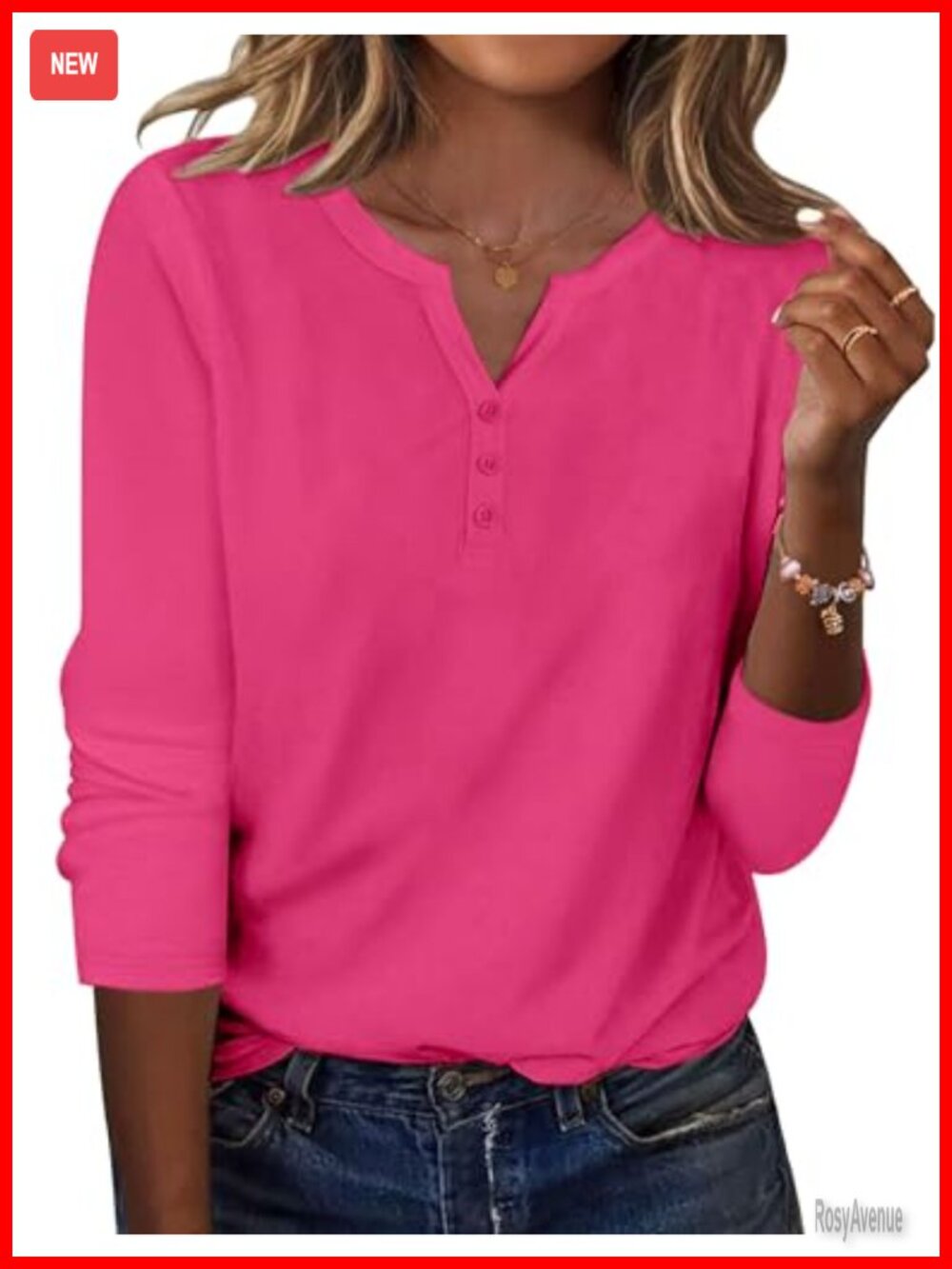 Women's Long Sleeve V Neck Henley Tunic Top Casual Blouse